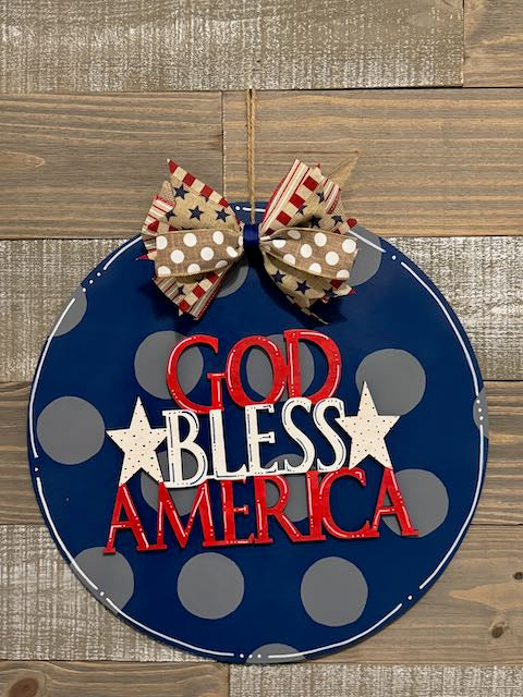 God Bless America Door Hanger with Bow