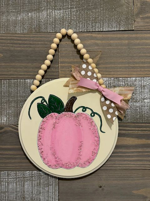 Pink Pumpkin Door Hanger with Bow